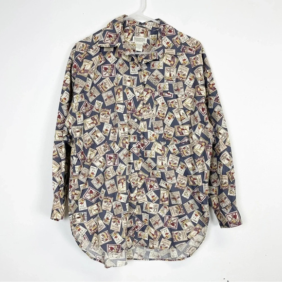 Banana Republic Other - Banana Republic Safari Travel Shirt Mens Medium Ski Club Stamp AOP Button Down